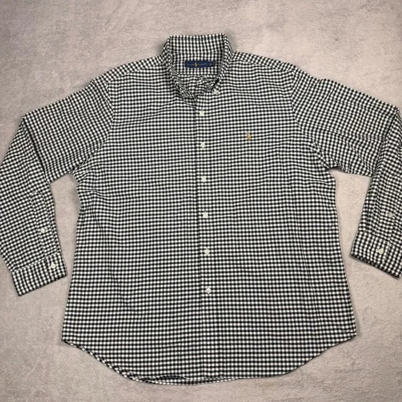 Ralph Lauren Gingham Button Up Shirt Long Sleeve Classic Fit Mens XL Black White - Picture 4 of 10